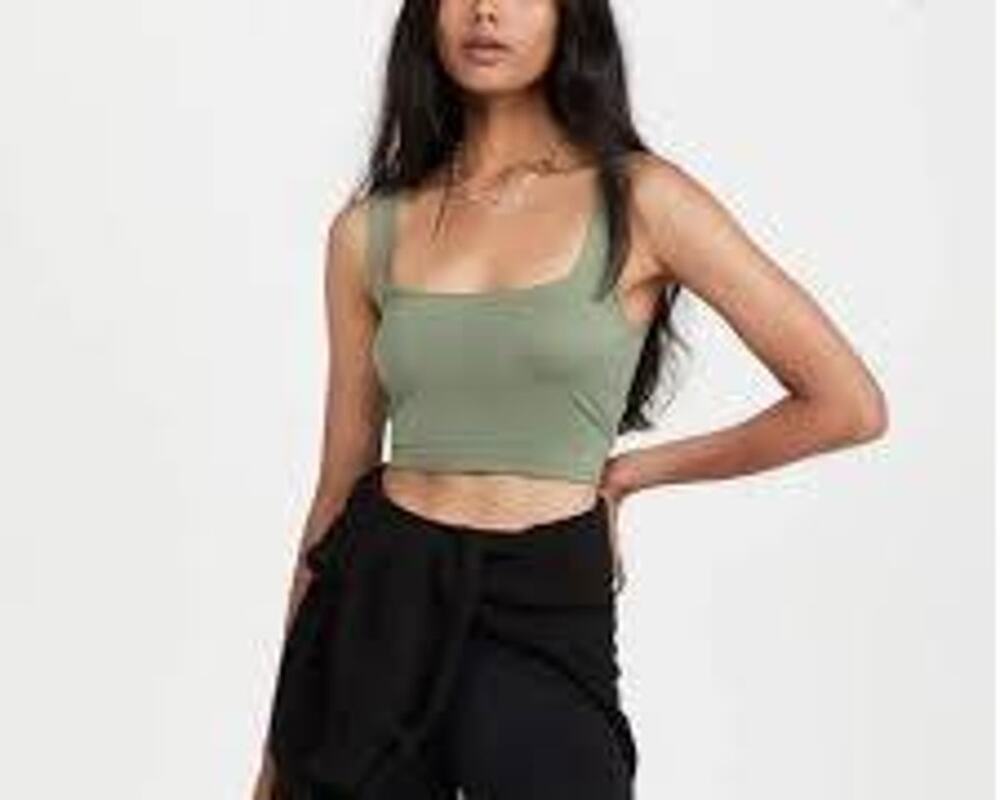 Free People Intimately Seamless Scoop Neck Crop Tank Olive Green M/L